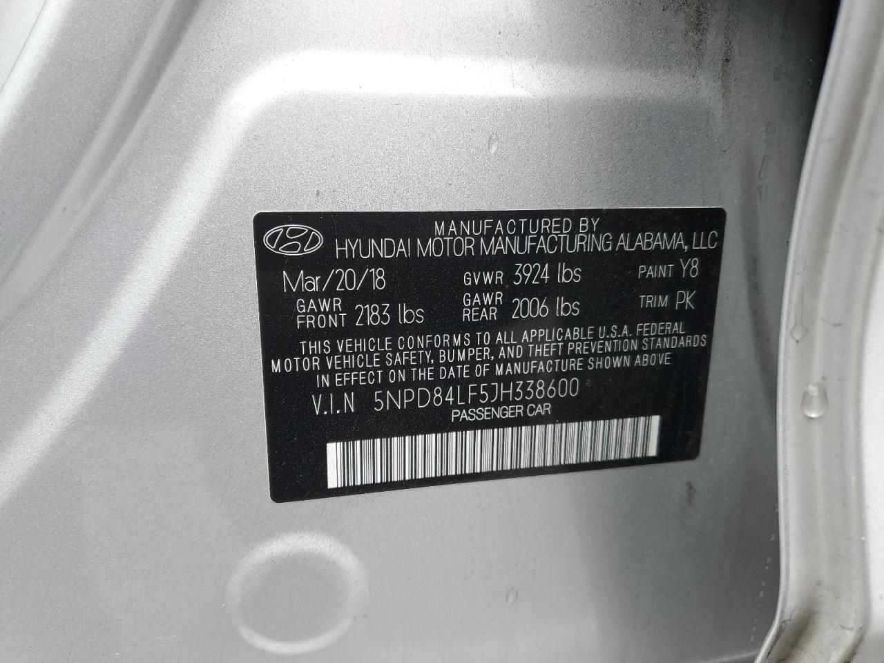 2018 Hyundai Elantra VIN 5NPD84LF5JH338600 Copart auction photo, all over damage thumbnail 12