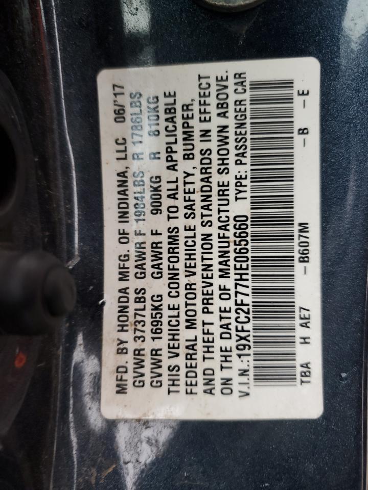 2017 Honda Civic VIN 19XFC2F77HE065660 Copart auction photo, front end damage thumbnail 12