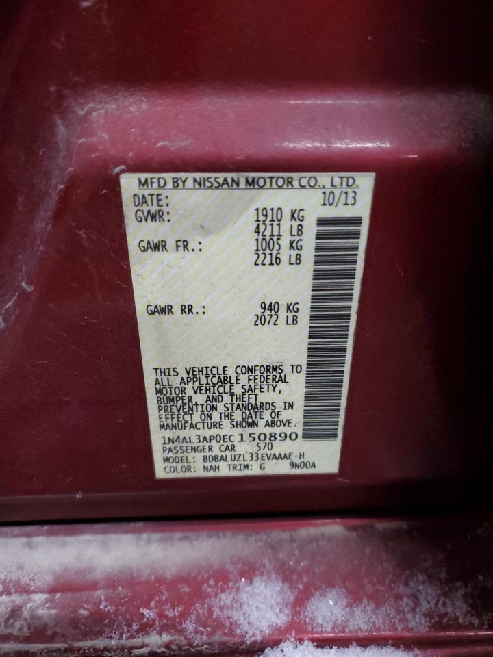 2014 Nissan Altima VIN 1N4AL3AP0EC150890 Copart auction photo, all over damage thumbnail 14