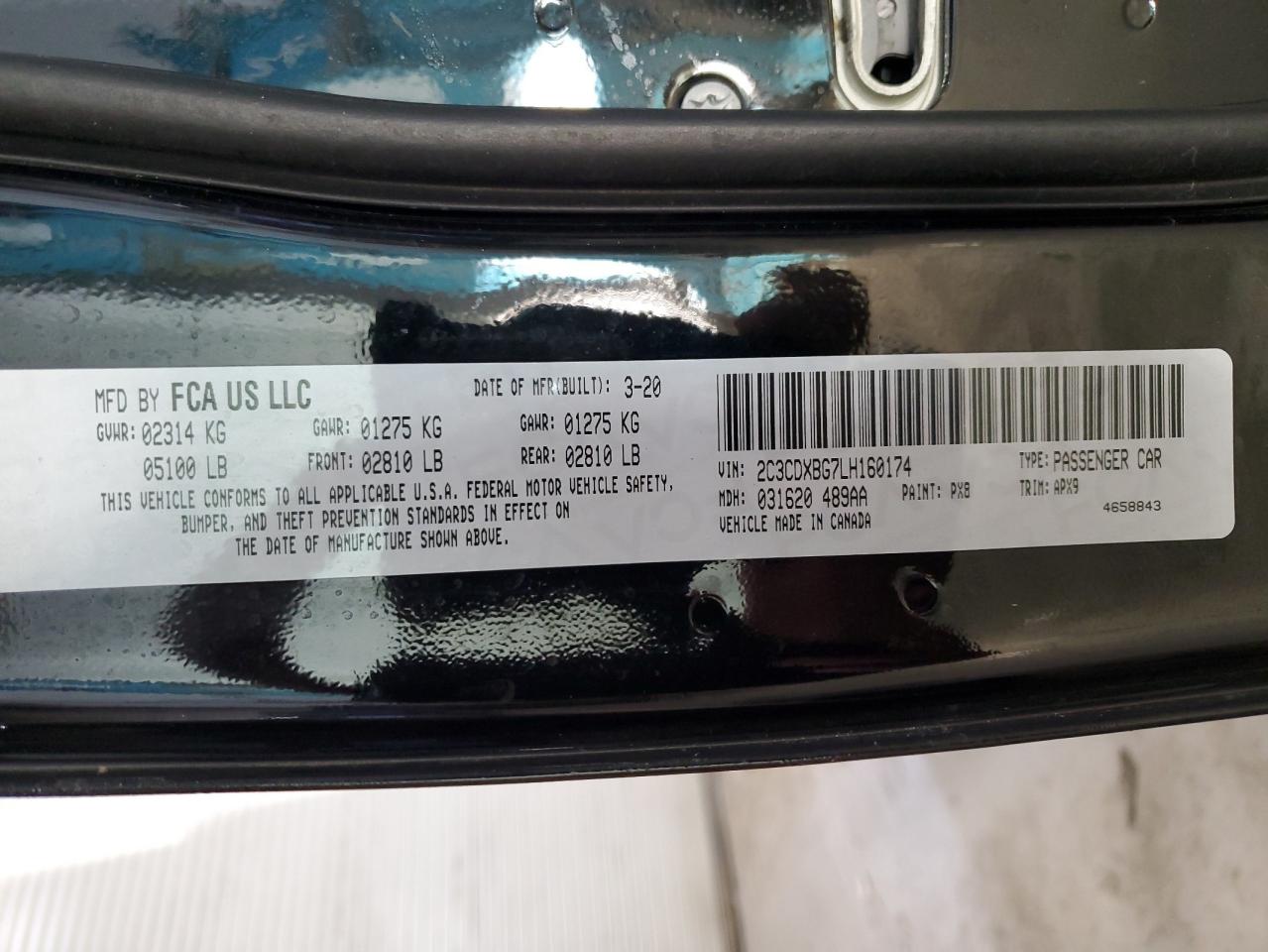 2020 Dodge Charger VIN 2C3CDXBG7LH160174 Copart auction photo, front end damage thumbnail 12