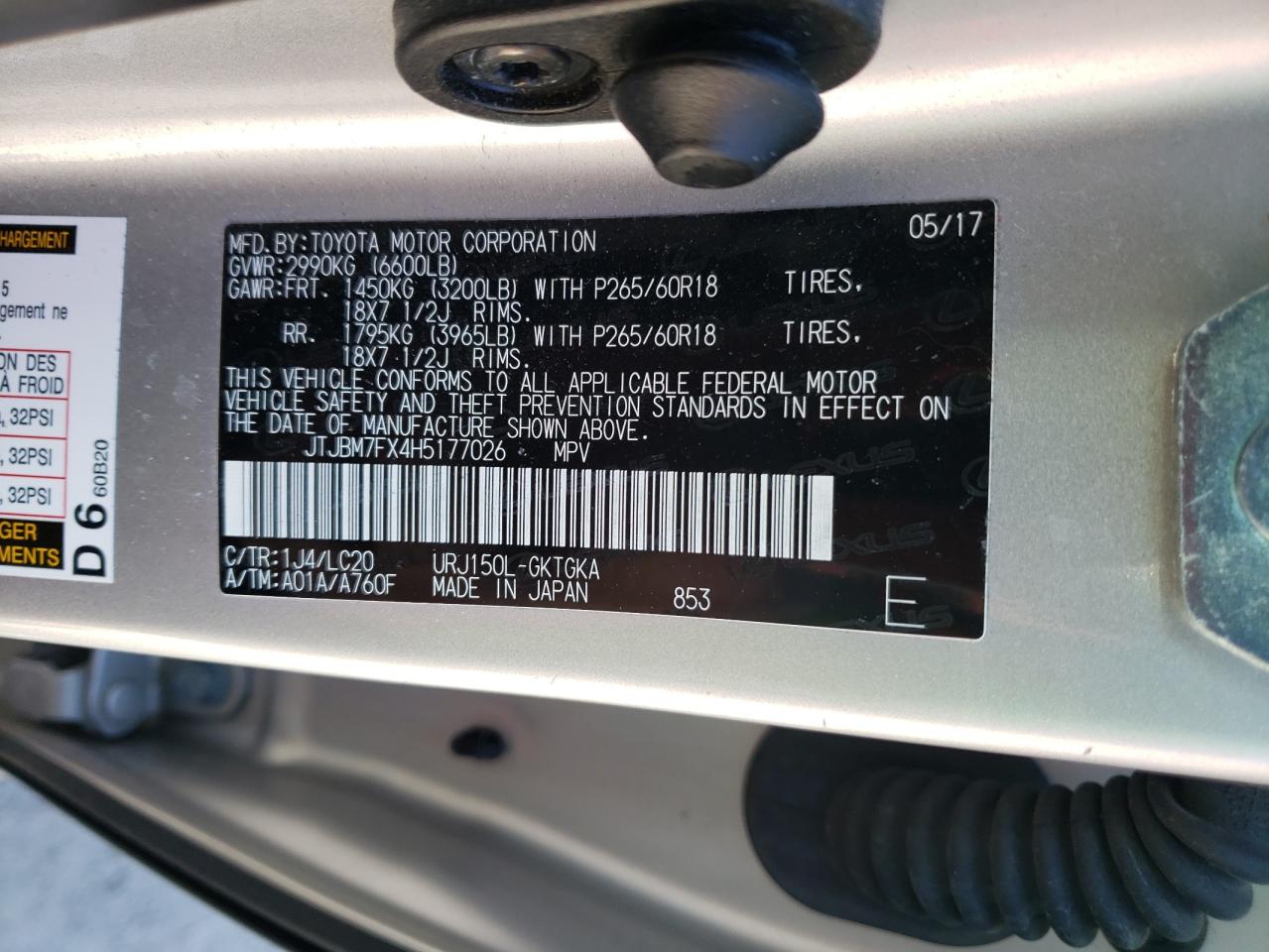 2017 Lexus GX VIN JTJBM7FX4H5177026 Copart auction photo, front end damage thumbnail 13