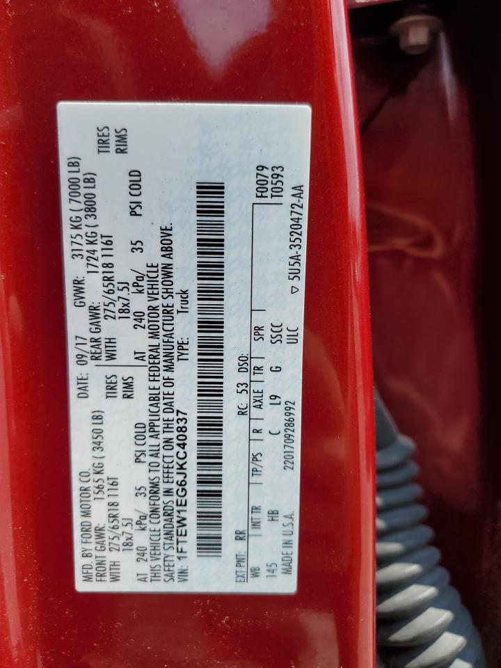2018 Ford F-150 VIN 1FTEW1EG6JKC40837 Copart auction photo, all over damage thumbnail 12