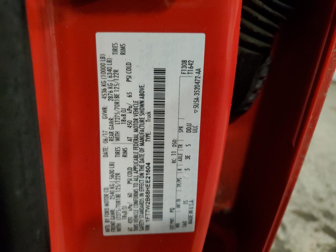 2017 Ford F250 VIN 1FT7W2B68HEE21604 Copart auction photo, side / all over damage thumbnail 12