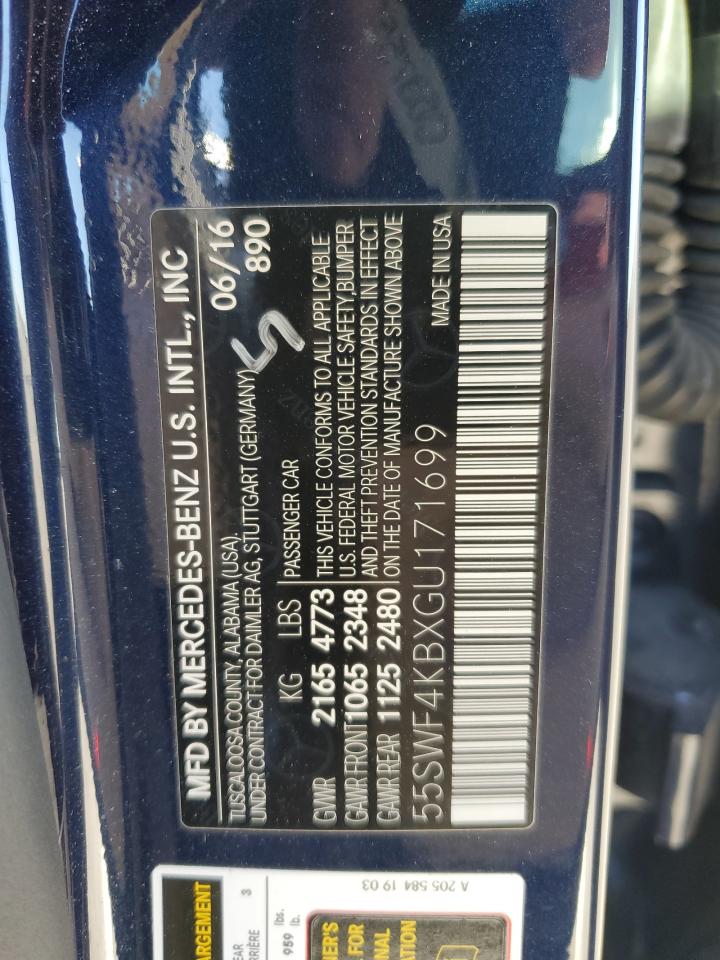 2016 Mercedes-Benz C-klasse VIN 55SWF4KBXGU171699 Copart auction photo, front end damage thumbnail 13