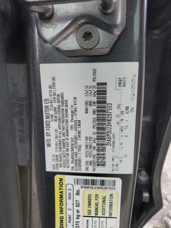 2017 Ford Fusion VIN 3FA6P0LU3HR287503 Copart auction photo, front end damage thumbnail 13