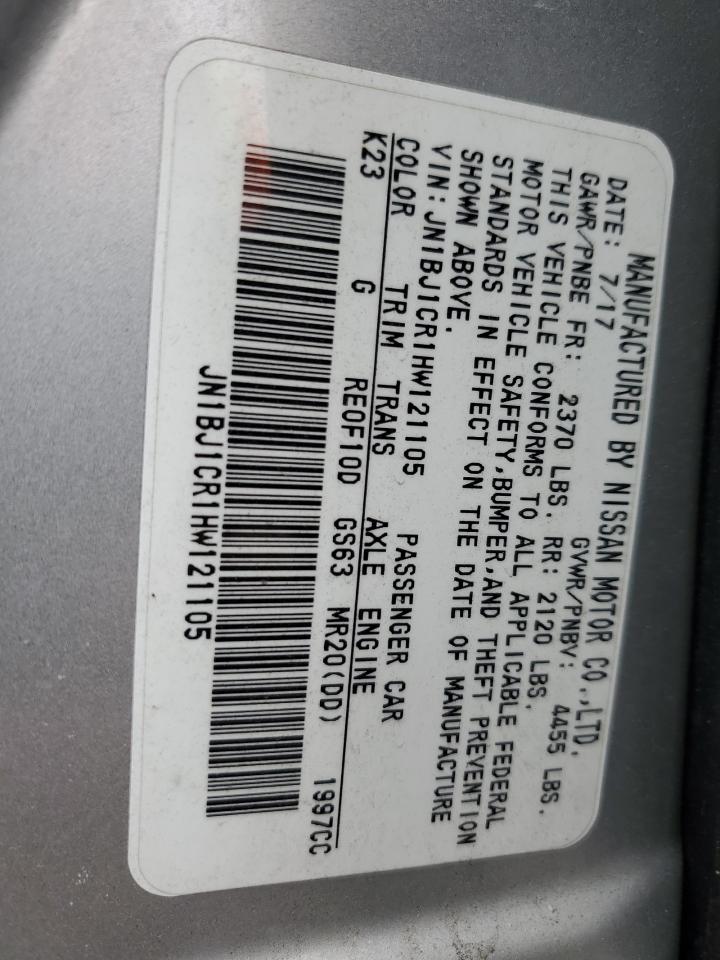 2017 Nissan Rogue VIN JN1BJ1CR1HW121105 Copart auction photo, rear end damage thumbnail 13
