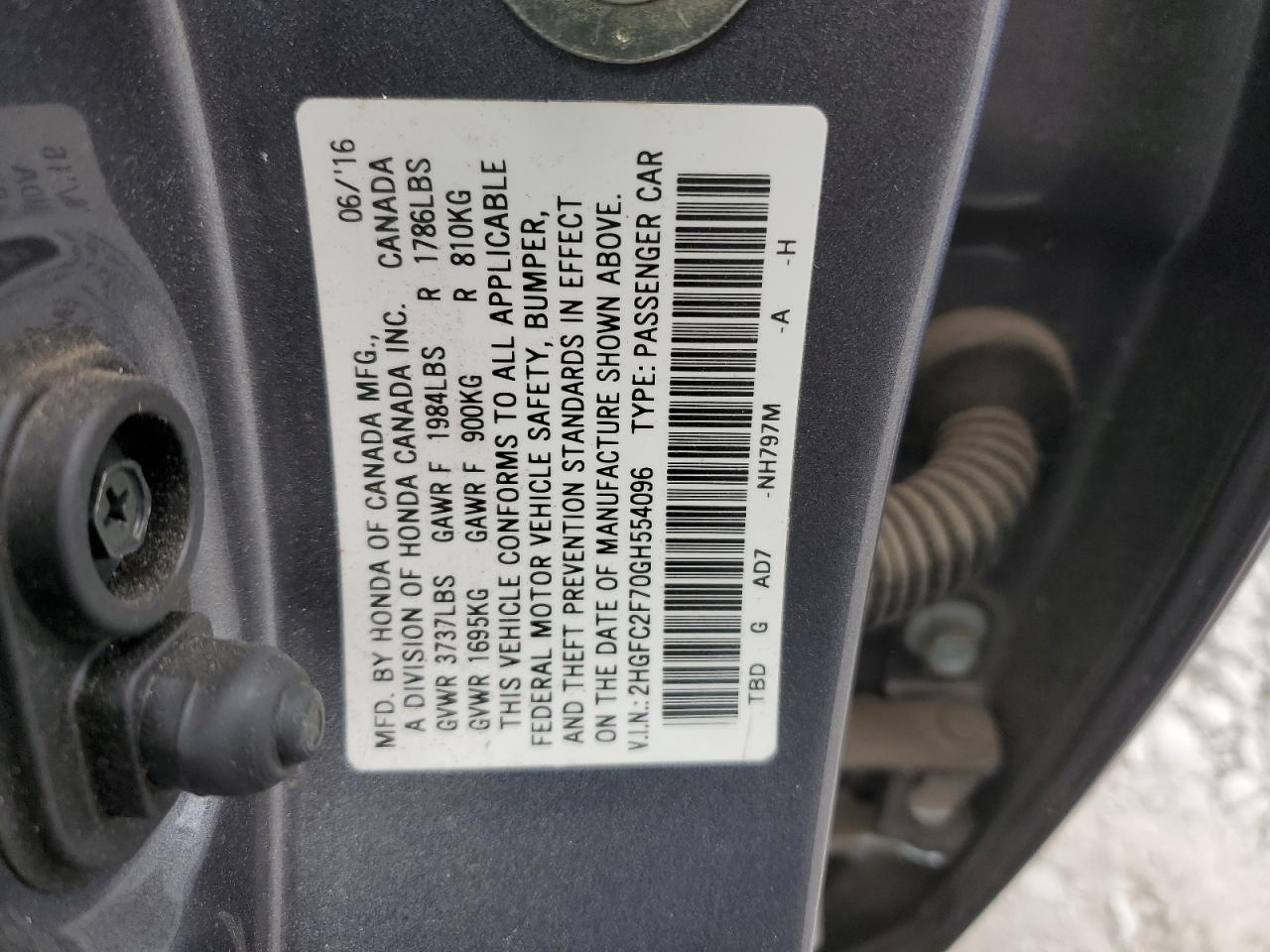 2016 Honda Civic VIN 2HGFC2F70GH554096 Copart auction photo, front end damage thumbnail 14