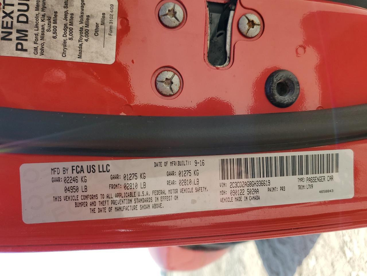 2016 Dodge Challenger VIN 2C3CDZAG8GH336619 Copart auction photo, rear end / side damage thumbnail 13