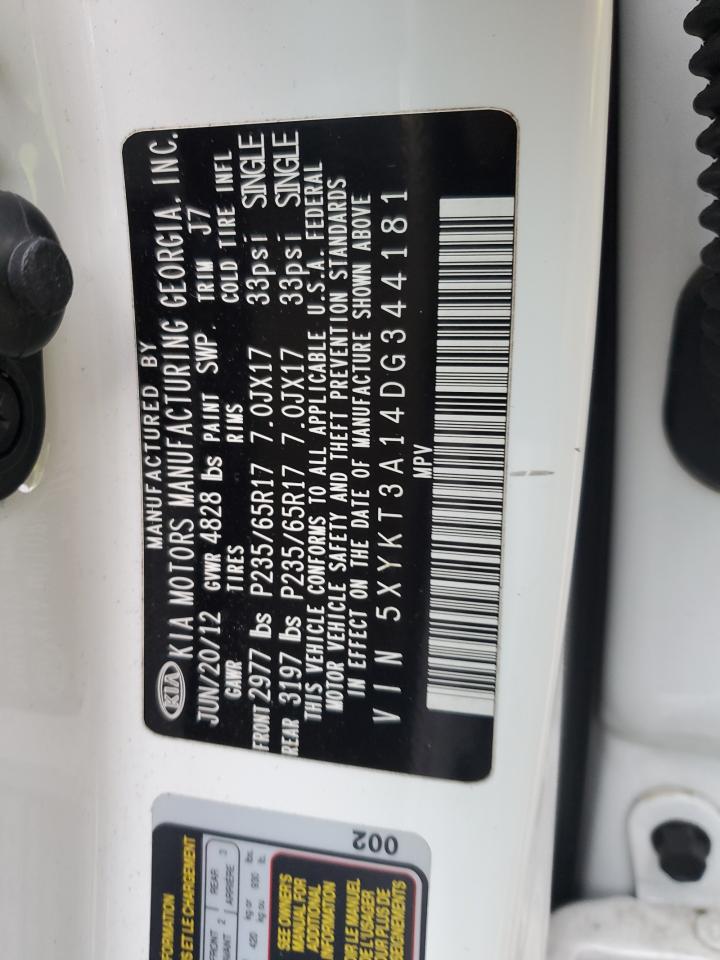 2013 KIA Sorento VIN 5XYKT3A14DG344181 Copart auction photo, front end damage thumbnail 13