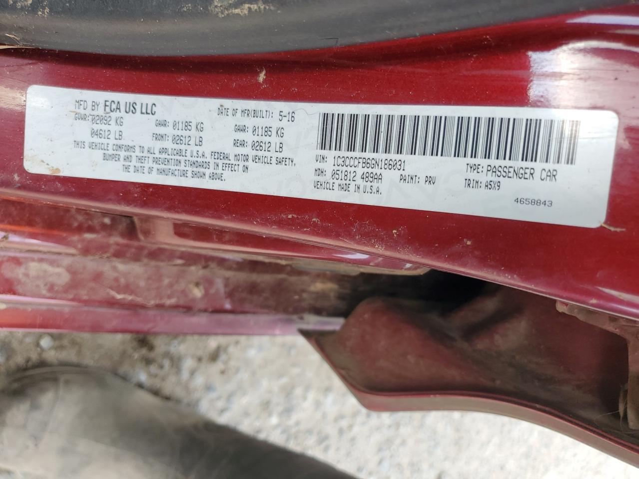 2016 Chrysler 200 VIN 1C3CCCFB6GN186031 Copart auction photo, front end / minor dent/scratches damage thumbnail 12