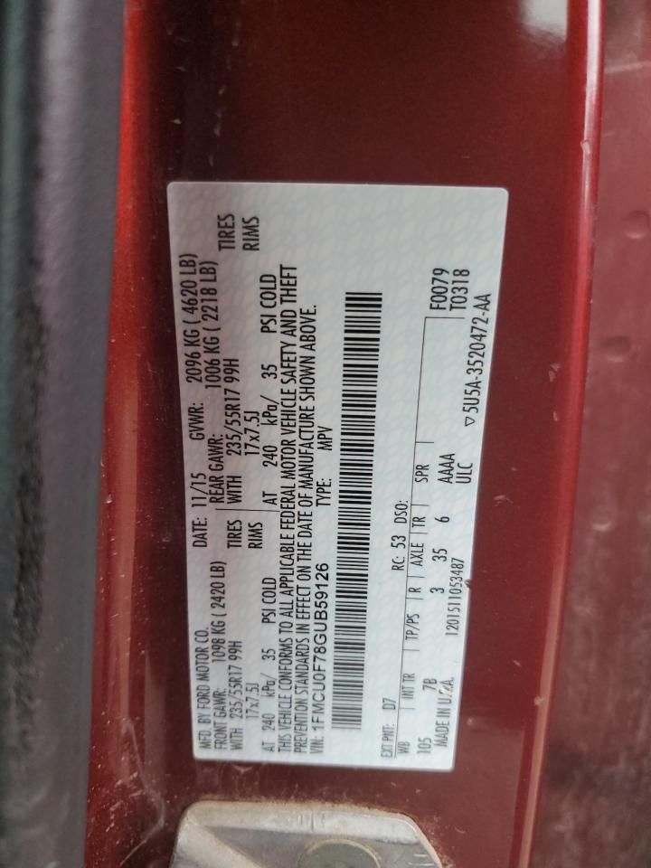 2016 Ford Escape VIN 1FMCU0F78GUB59126 Copart auction photo, front end damage thumbnail 13