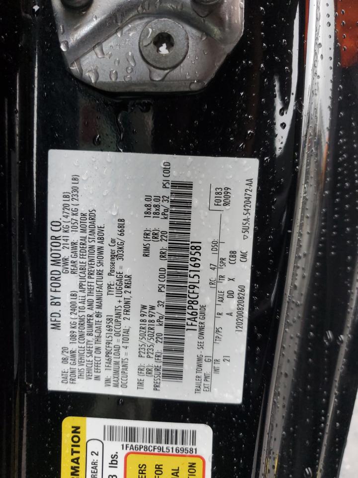 2020 Ford Mustang VIN 1FA6P8CF9L5169581 Copart auction photo, front end / frame damage damage thumbnail 13