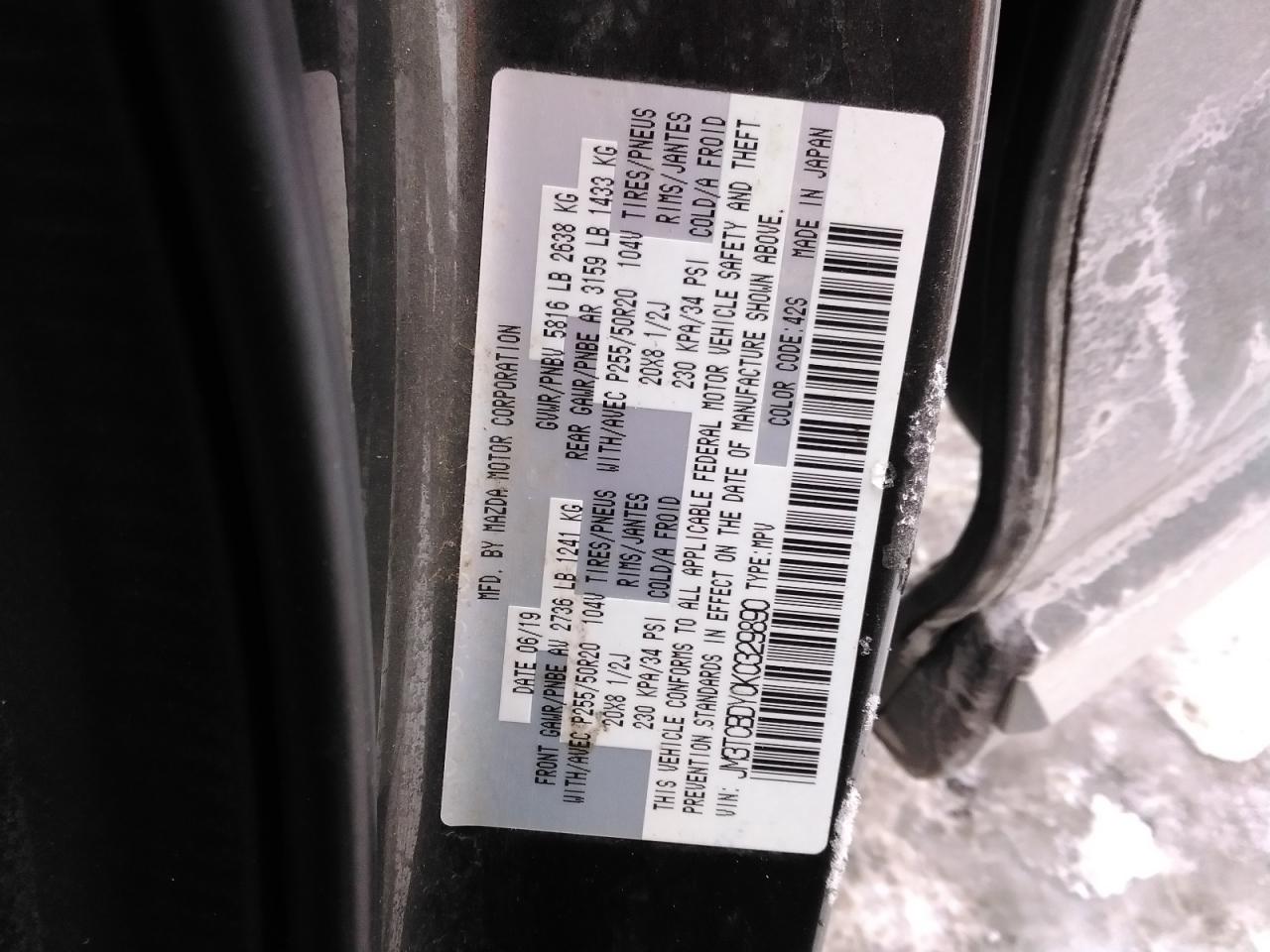 2019 Mazda CX-9 VIN JM3TCBDY0K0329890 Copart auction photo, side / rear end damage thumbnail 16