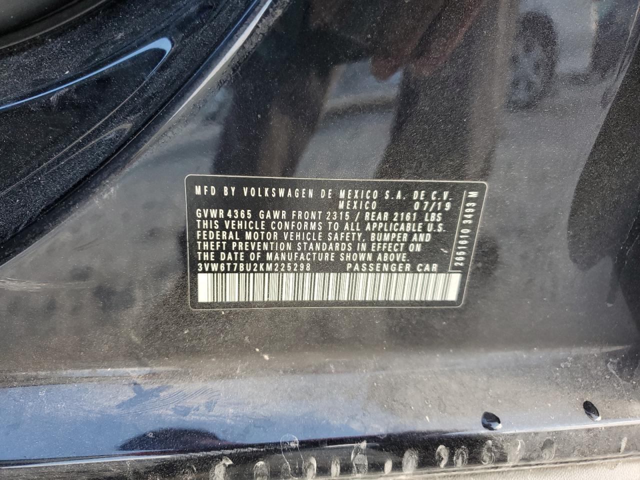 2019 Volkswagen Jetta VIN 3VW6T7BU2KM225298 Copart auction photo, rear end damage thumbnail 13