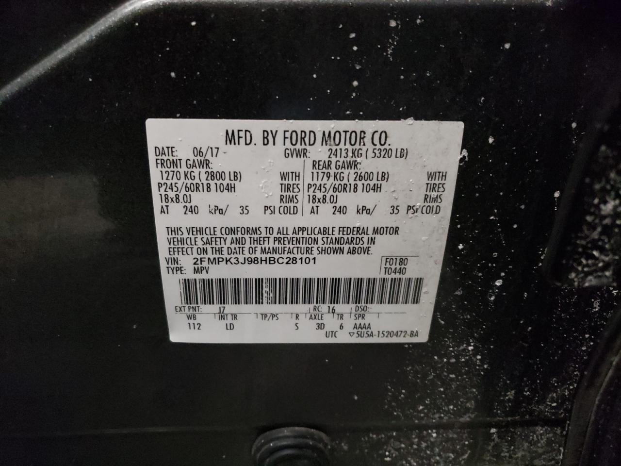 2017 Ford Edge VIN 2FMPK3J98HBC28101 Copart auction photo, mechanical damage thumbnail 13