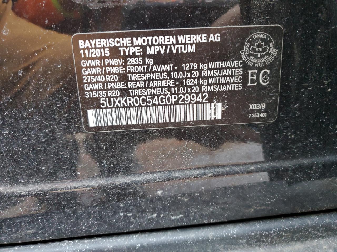 2016 BMW X5 VIN 5UXKR0C54G0P29942 Copart auction photo, front end / side damage thumbnail 12