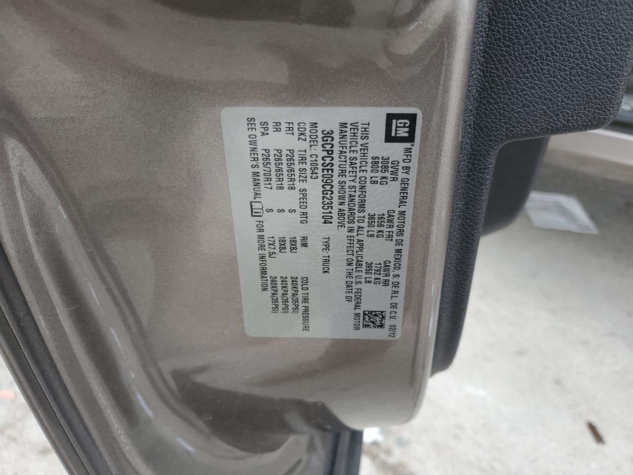 2012 Chevrolet Silverado VIN 3GCPCSE09CG235104 Copart auction photo, front end damage thumbnail 12