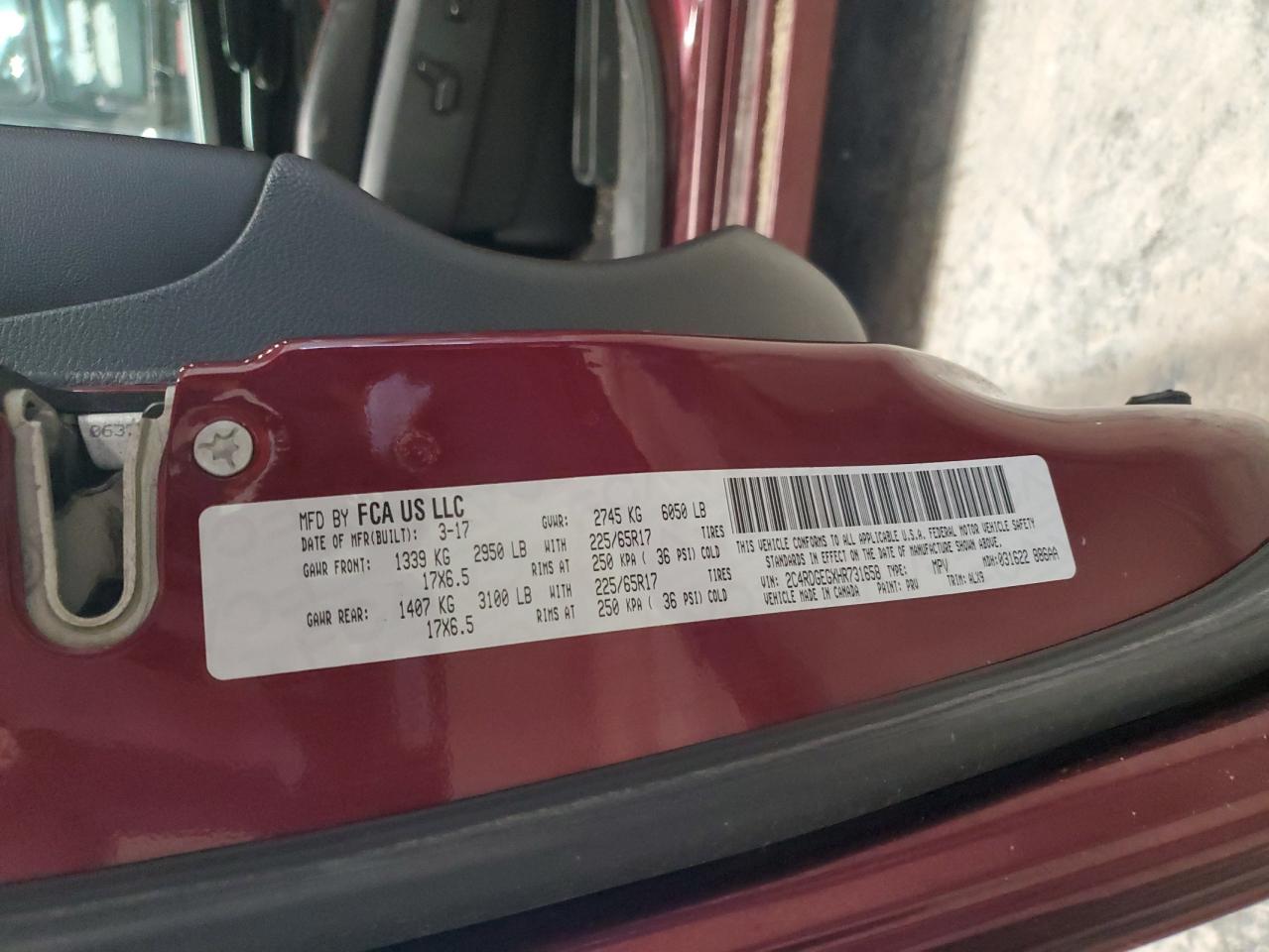 2017 Dodge Caravan VIN 2C4RDGEGXHR731658 Copart auction photo, front end damage thumbnail 15