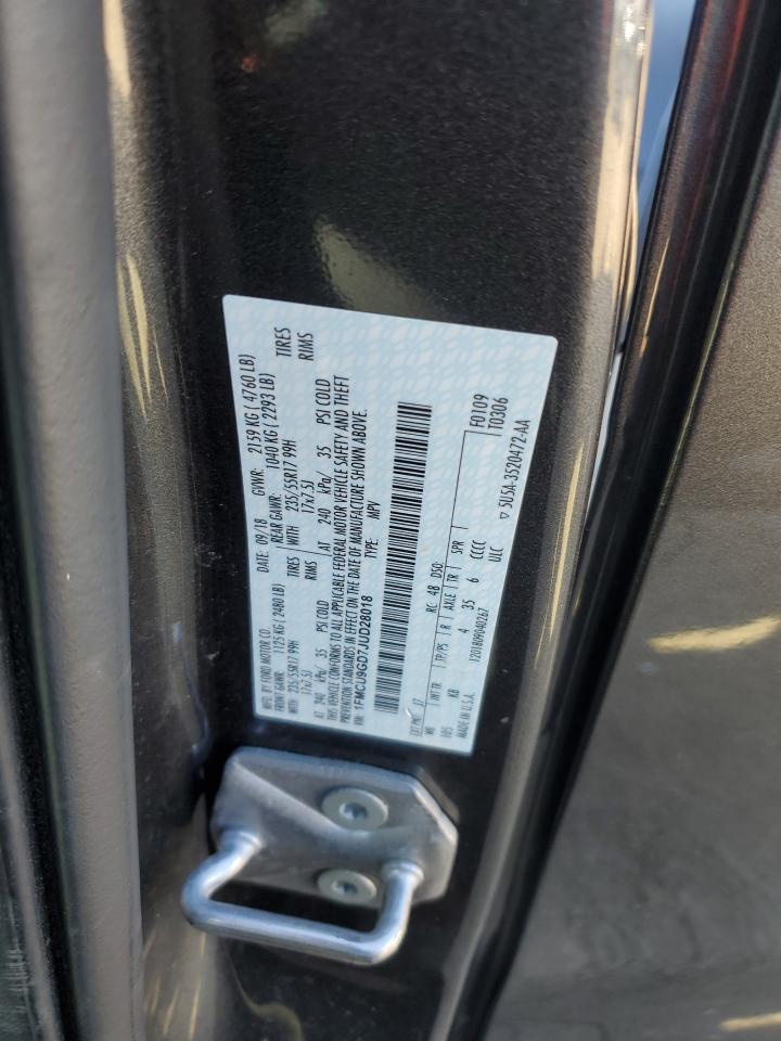 2018 Ford Escape VIN 1FMCU9GD7JUD28018 Copart auction photo, front end damage thumbnail 14