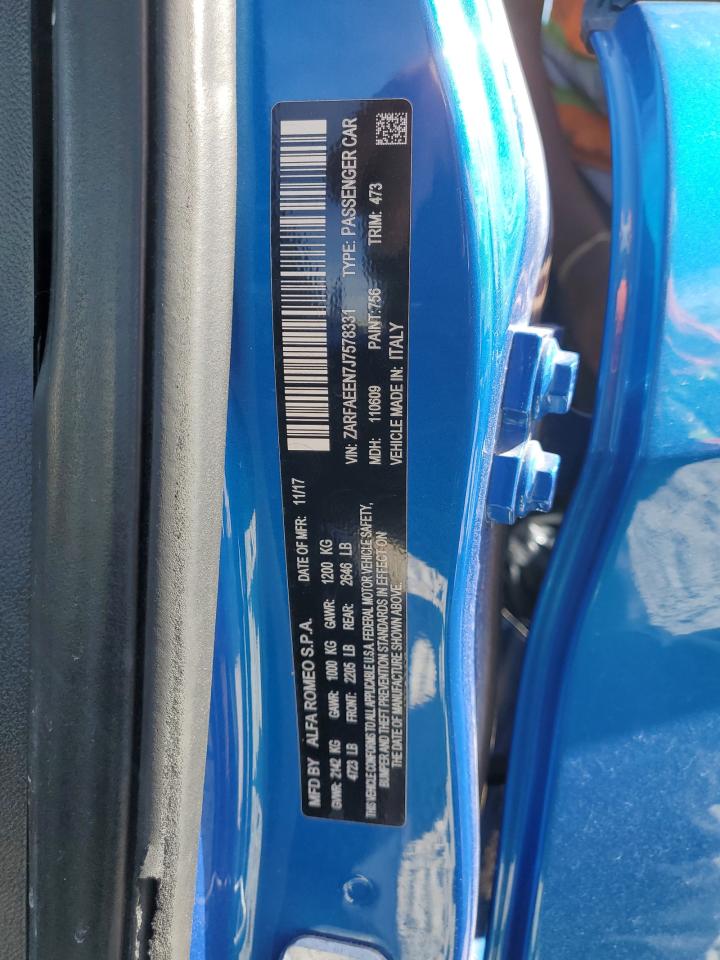 2018 Alfa Romeo Giulia VIN ZARFAEEN7J7578331 Copart auction photo, front end damage thumbnail 12