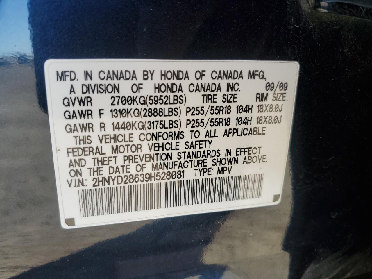 2009 Acura MDX VIN 2HNYD28639H528081 Copart auction photo, side / front end damage thumbnail 15