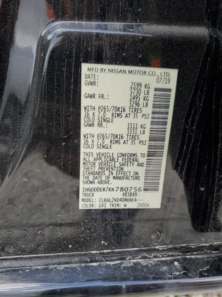 2019 Nissan Navara (Frontier) VIN 1N6DD0ER7KN780756 Copart auction photo, front end / side damage thumbnail 12