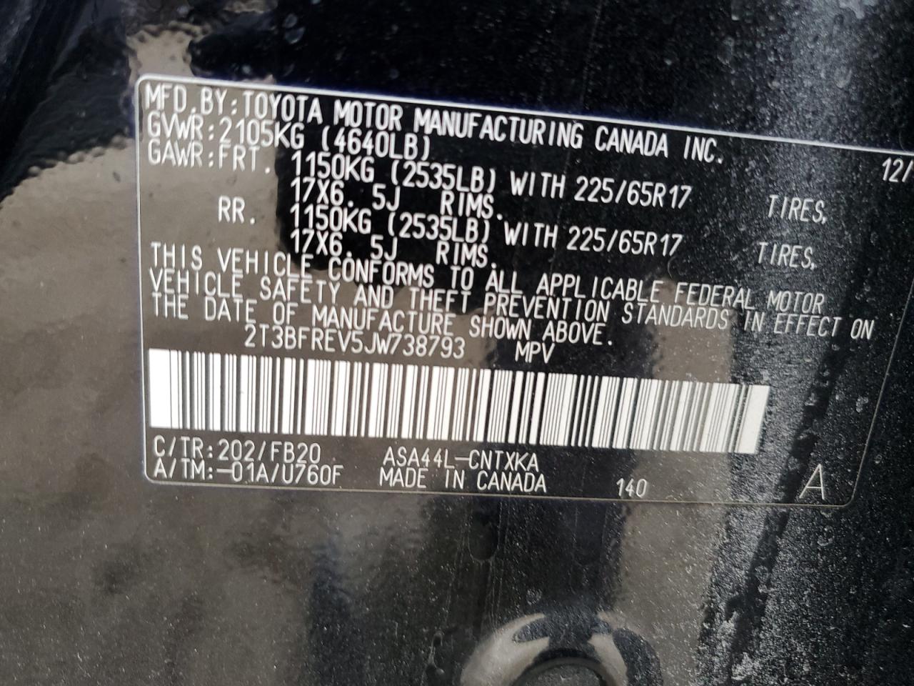 2018 Toyota RAV 4 VIN 2T3BFREV5JW738793 Copart auction photo, front end damage thumbnail 15