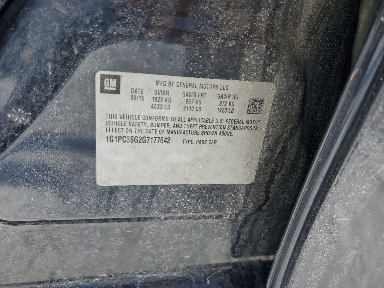 2016 Chevrolet Cruze VIN 1G1PC5SG2G7177642 Copart auction photo, front end / minor dent/scratches damage thumbnail 12