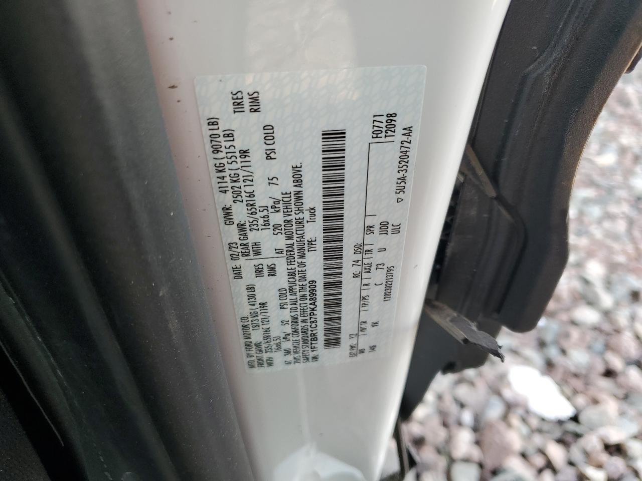 2023 Ford Transit VIN 1FTBR1C87PKA89909 Copart auction photo, side damage thumbnail 13