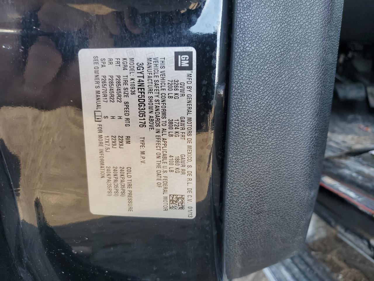 2013 Cadillac Escalade VIN 3GYT4NEF5DG305176 Copart auction photo, front end / rear end damage thumbnail 14