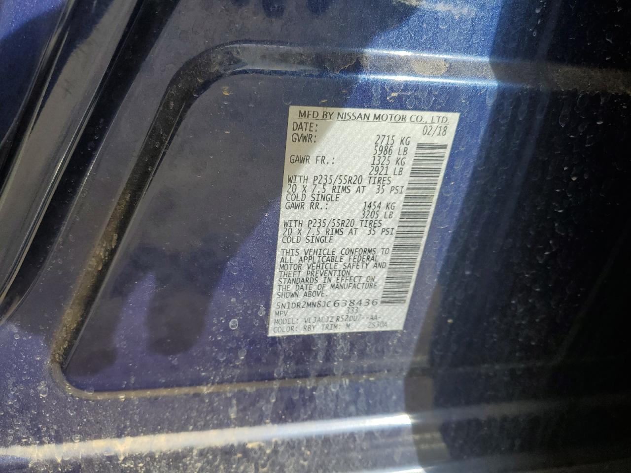 2018 Nissan Pathfinder VIN 5N1DR2MN8JC638436 Copart auction photo, normal wear / minor dent/scratches damage thumbnail 13