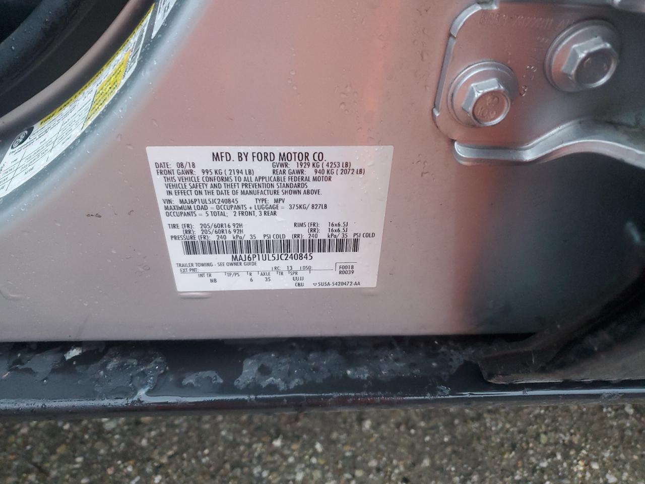 2018 Ford EcoSport VIN MAJ6P1UL5JC240845 Copart auction photo, minor dent/scratches damage thumbnail 15