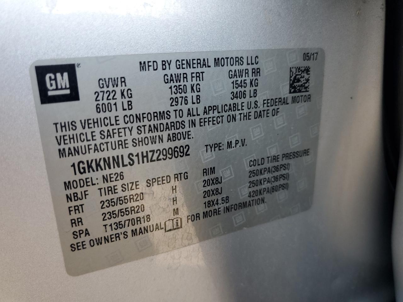 2017 GMC Acadia VIN 1GKKNNLS1HZ299692 Copart auction photo, undercarriage / minor dent/scratches damage thumbnail 13