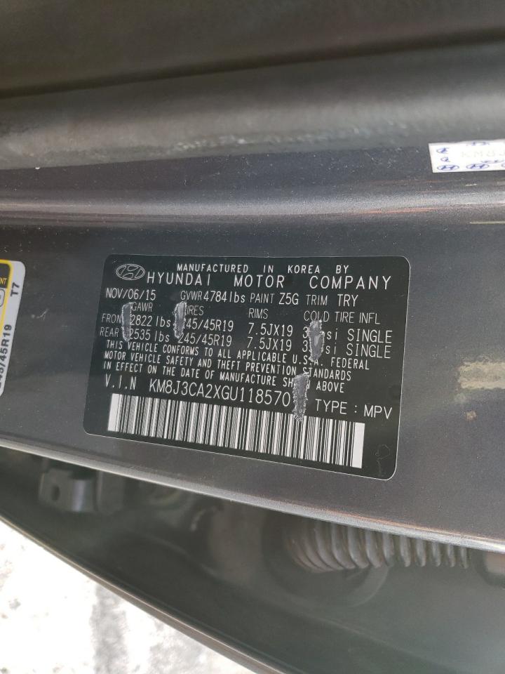 2016 Hyundai Tucson VIN KM8J3CA2XGU118570 Copart auction photo, front end / rear end damage thumbnail 16