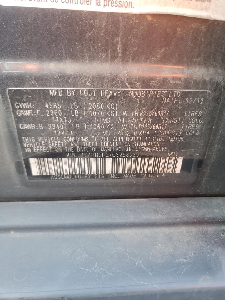 2012 Subaru Outback VIN 4S4BRCLC7C3258035 Copart auction photo, rear end damage thumbnail 13