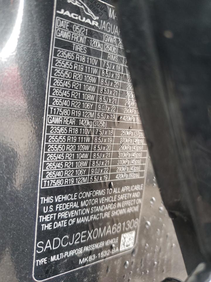2021 Jaguar F-Pace VIN SADCJ2EX0MA681308 Copart auction photo, front end / undercarriage damage thumbnail 14