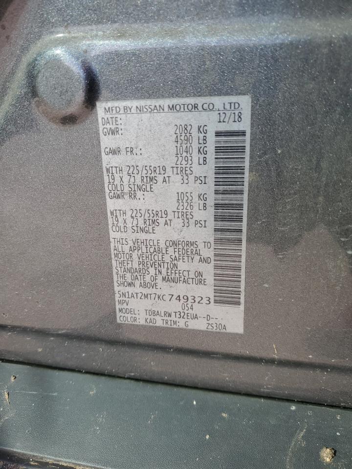 2019 Nissan Rogue VIN 5N1AT2MT7KC749323 Copart auction photo, front end / rear end damage thumbnail 14