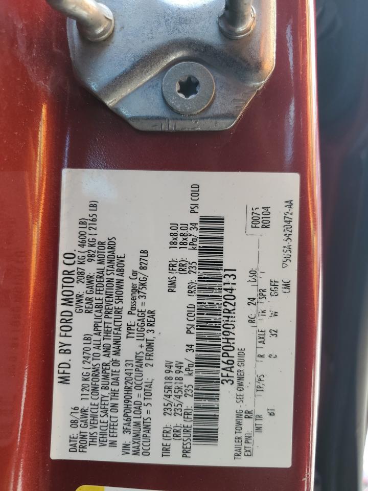 2017 Ford Fusion VIN 3FA6P0H90HR204131 Copart auction photo, front end / rear end damage thumbnail 12