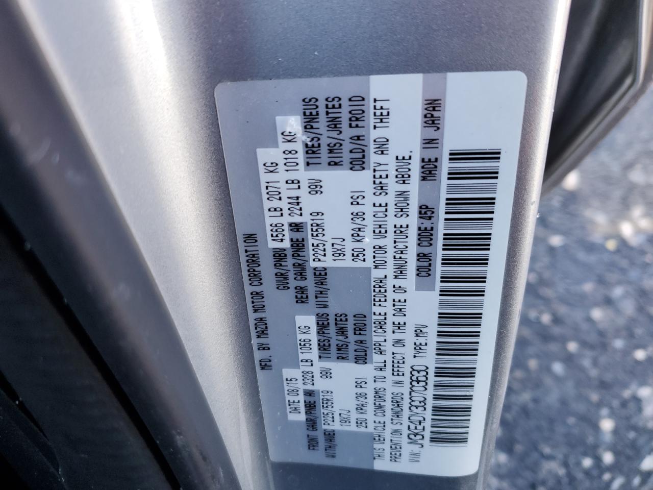 2016 Mazda CX-5 VIN JM3KE4DY3G0703630 Copart auction photo, side / rear end damage thumbnail 12
