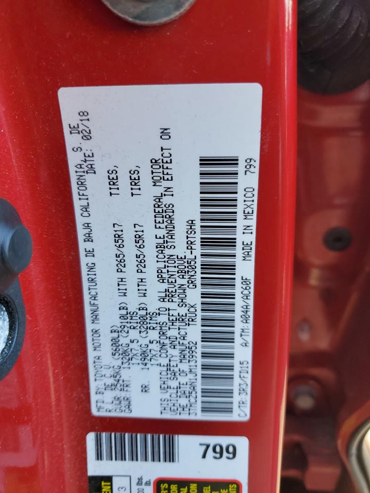 2018 Toyota Tacoma VIN 3TMCZ5AN1JM139952 Copart auction photo, front end / minor dent/scratches damage thumbnail 12