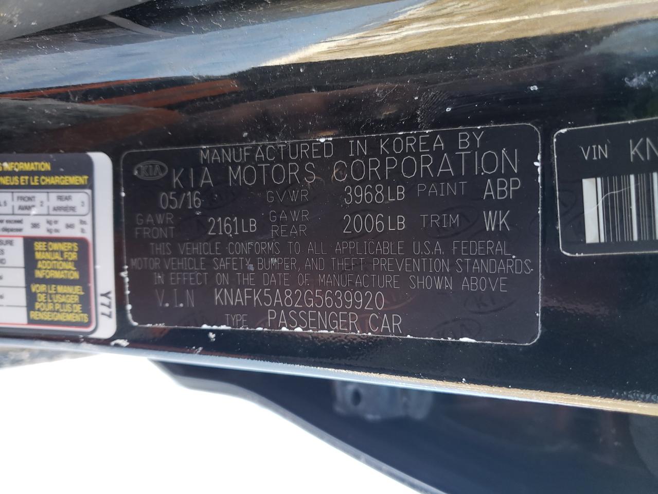 2016 KIA Forte VIN KNAFK5A82G5639920 Copart auction photo, front end damage thumbnail 14