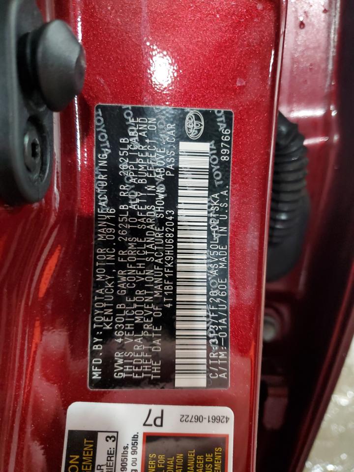 2017 Toyota Camry VIN 4T1BF1FK9HU682043 Copart auction photo, front end / rear end damage thumbnail 14