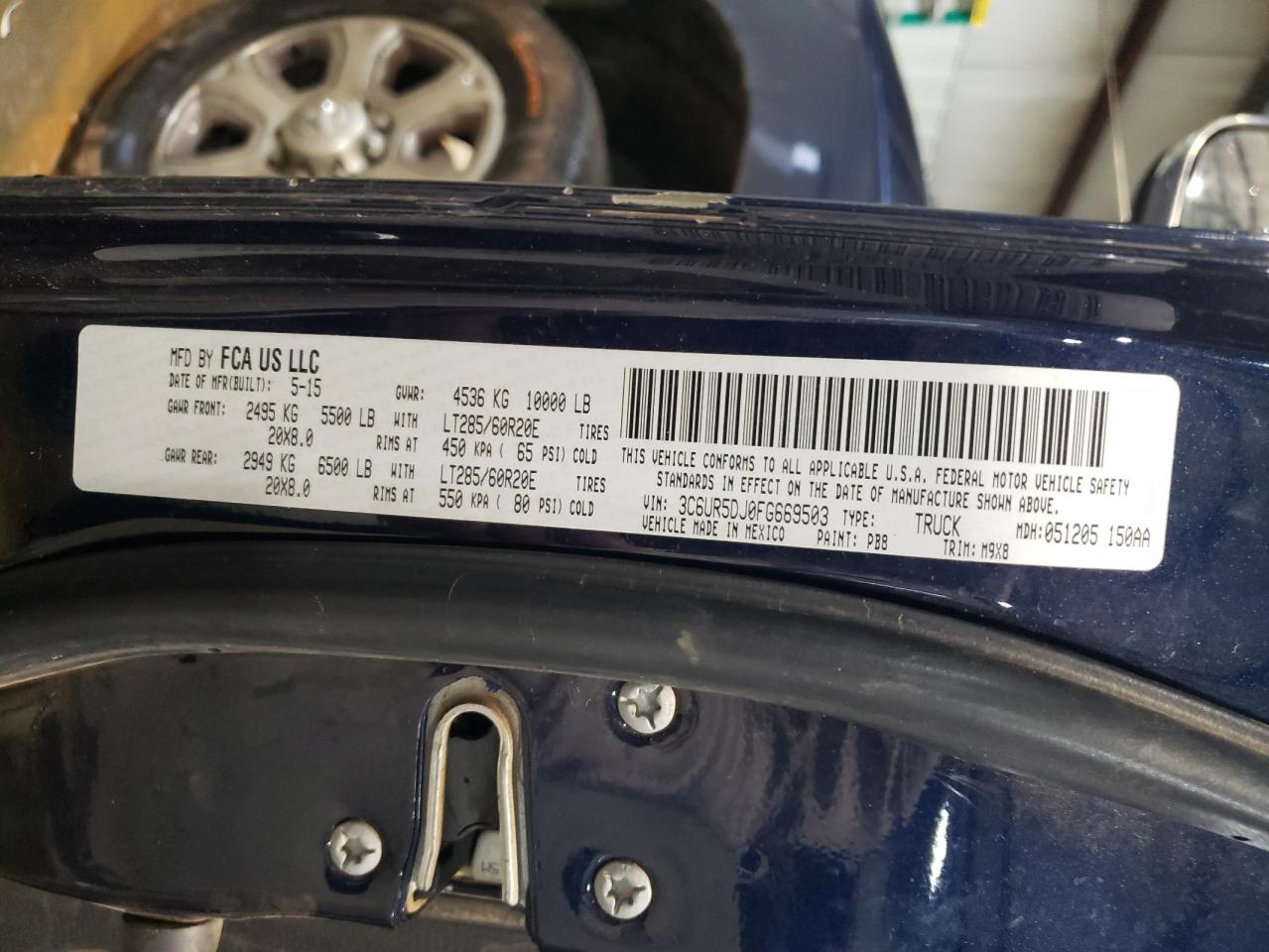 2015 RAM 2500 VIN 3C6UR5DJ0FG669503 Copart auction photo, all over damage thumbnail 14