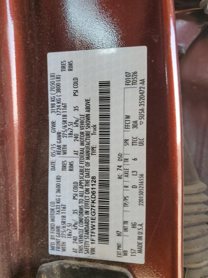 2015 Ford F-150 VIN 1FTFW1EG7FKD61128 Copart auction photo, side damage thumbnail 12