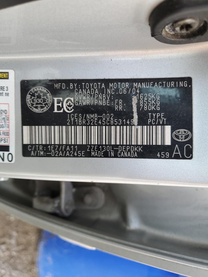 2005 Toyota Corolla VIN 2T1BR32E45C853149 Copart auction photo, side / frame damage damage thumbnail 12