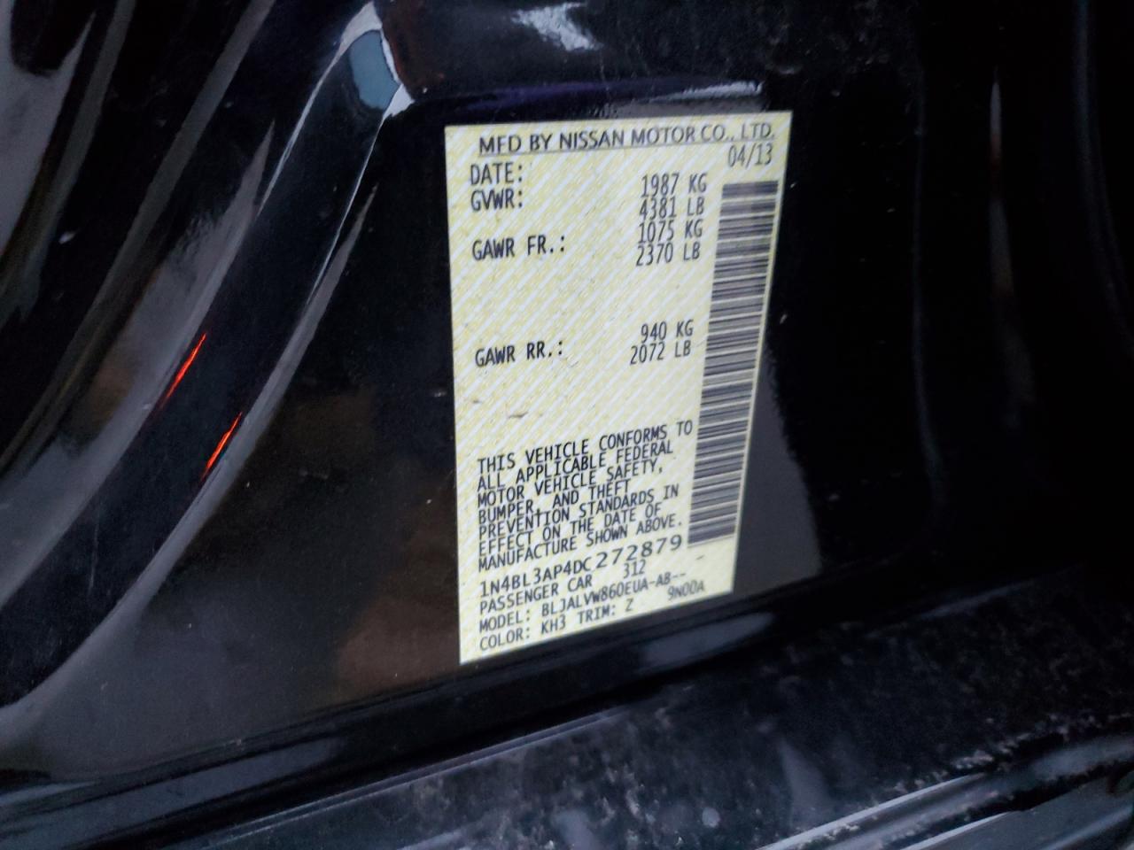 2013 Nissan Altima VIN 1N4BL3AP4DC272879 Copart auction photo, front end damage thumbnail 13