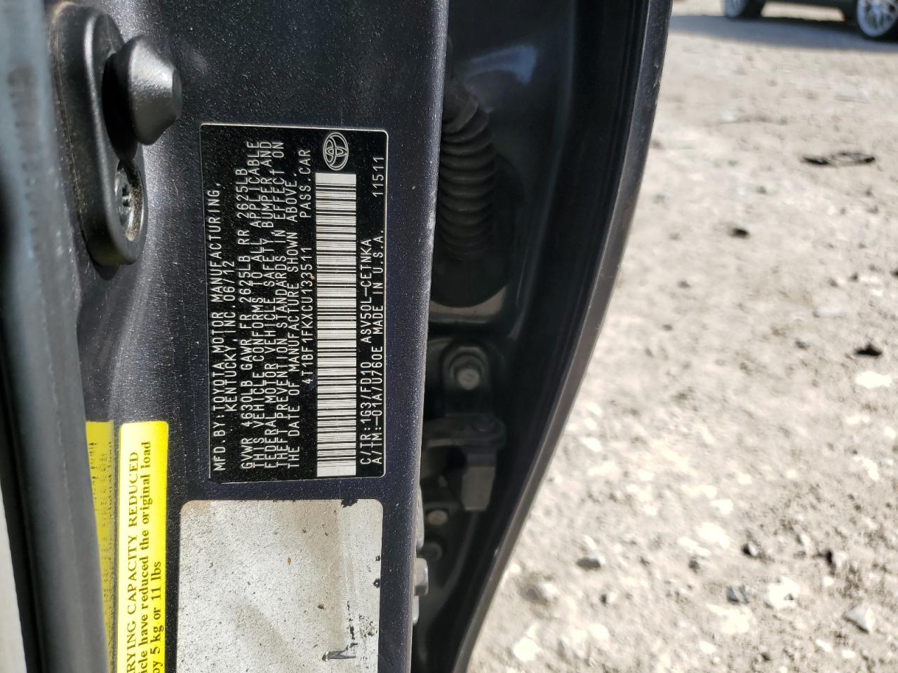 2012 Toyota Camry VIN 4T1BF1FKXCU133511 Copart auction photo, front end / mechanical damage thumbnail 12