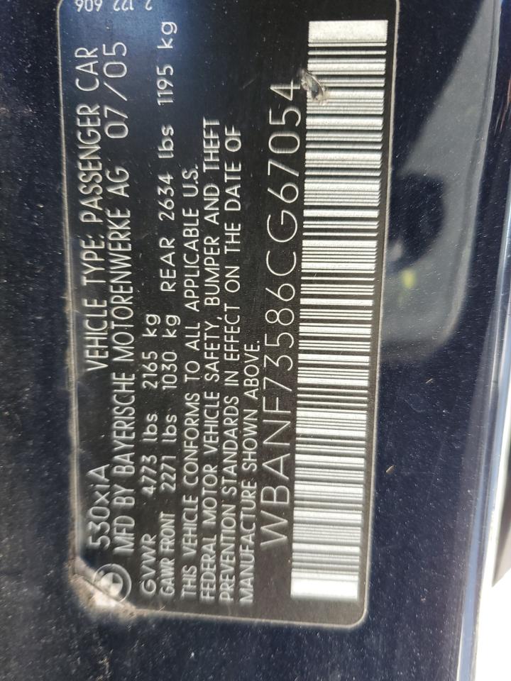2006 BMW 5er VIN WBANF73586CG67054 Copart auction photo, minor dent/scratches damage thumbnail 14