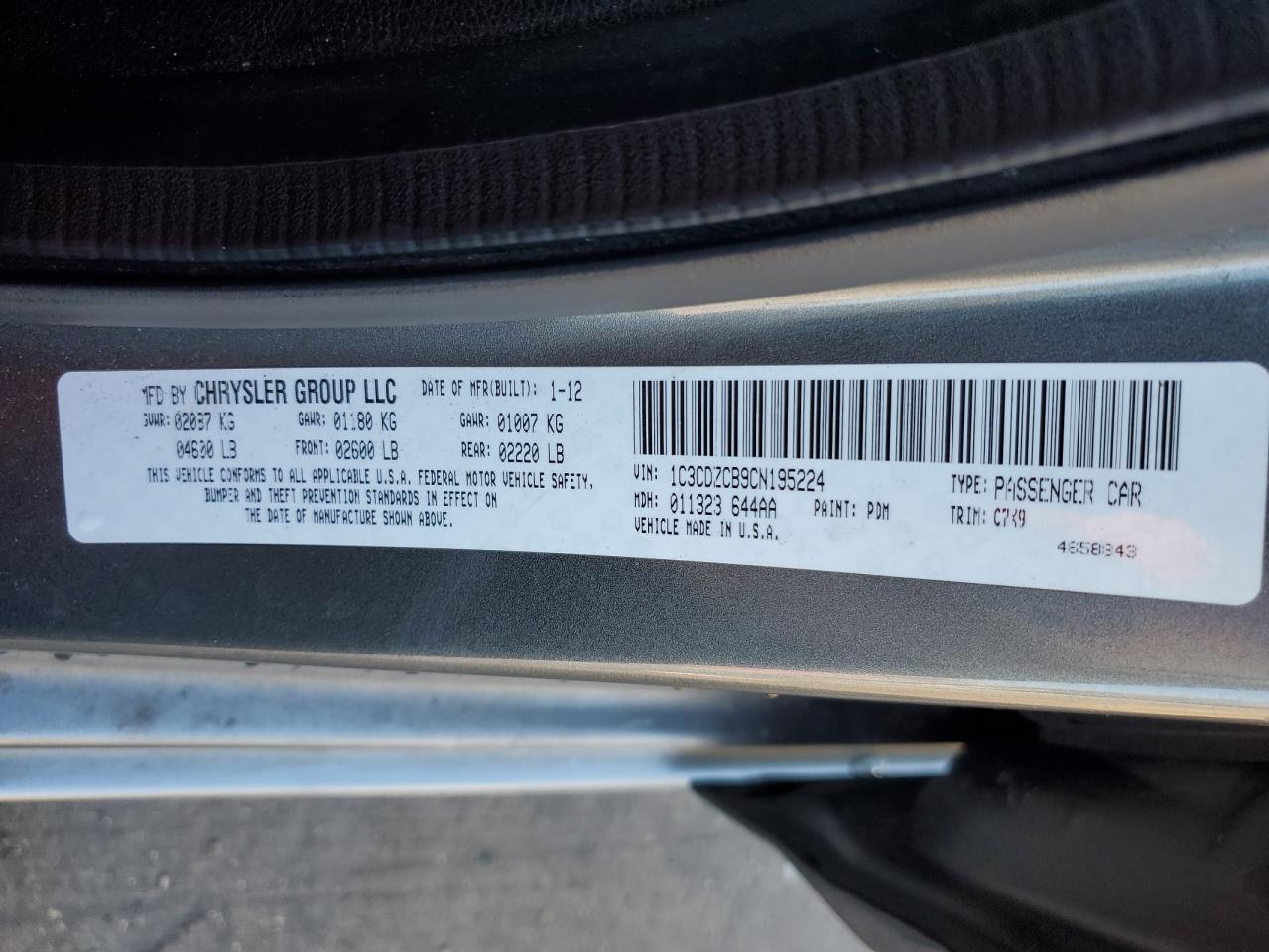 2012 Dodge Avenger VIN 1C3CDZCB9CN195224 Copart auction photo, front end damage thumbnail 12