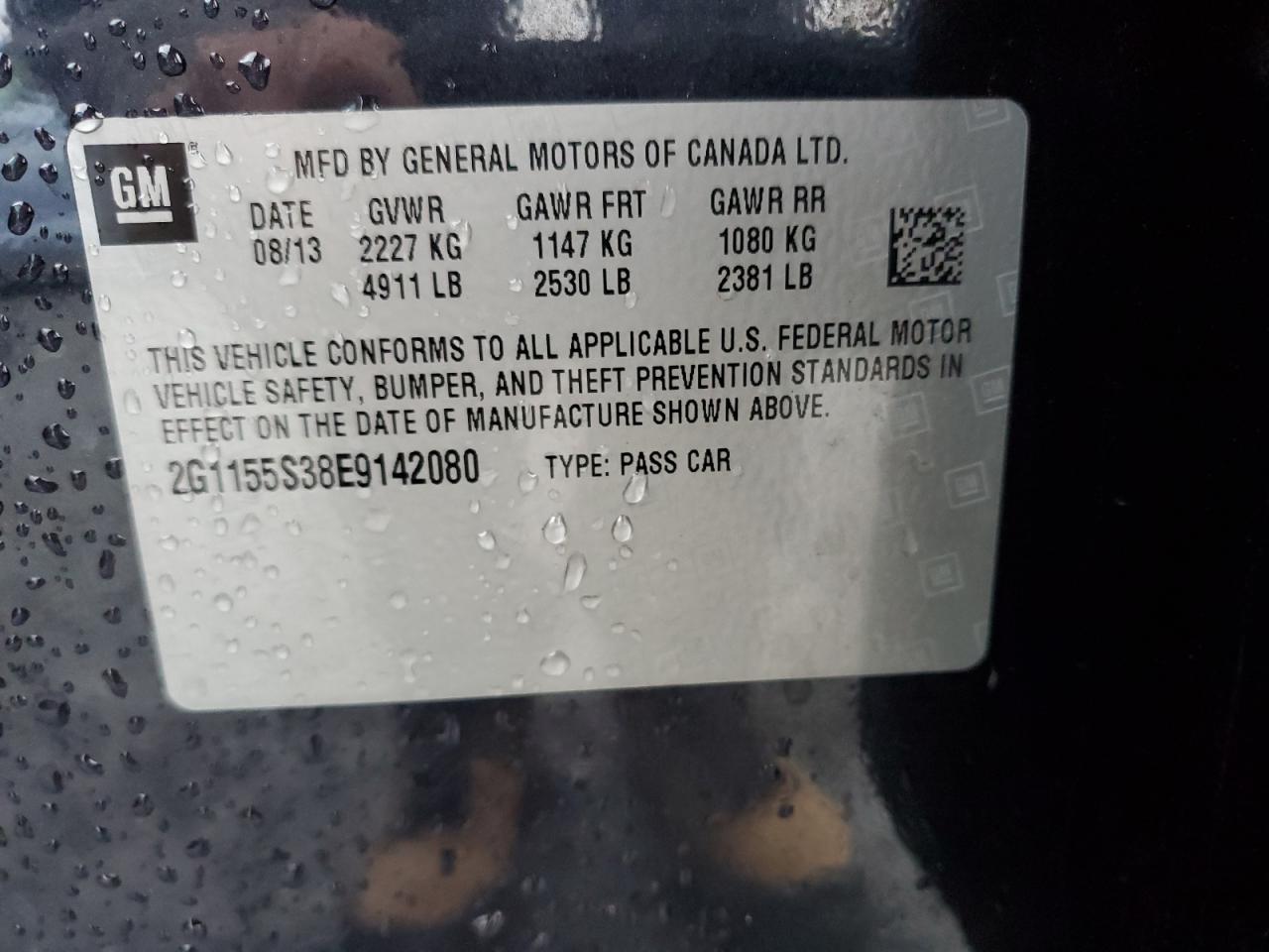 2014 Chevrolet Impala VIN 2G1155S38E9142080 Copart auction photo, front end damage thumbnail 12